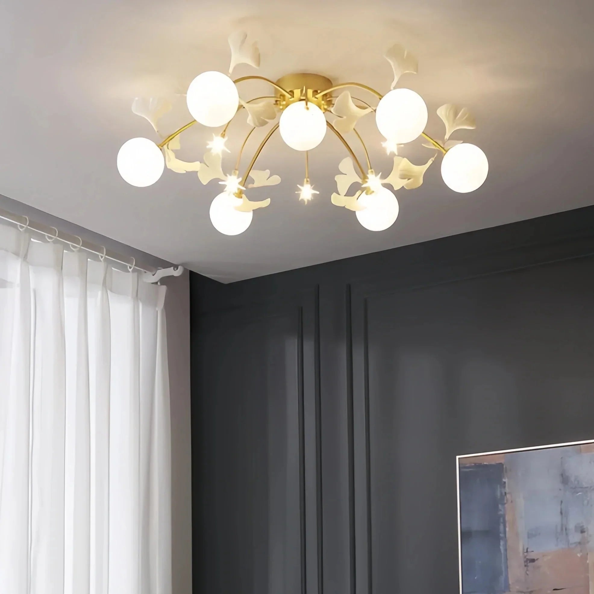 Ceramic Ginkgo Glass Ceiling Lamp - 7+6 Heads 39.4"X H 11.8"Manorlights