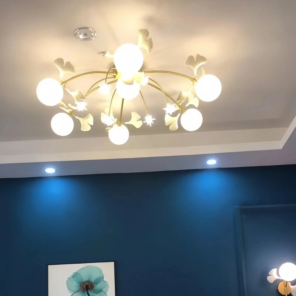 Ceramic Ginkgo Glass Ceiling Lamp - 6+5 Heads 39.4"X H 11.8"Manorlights