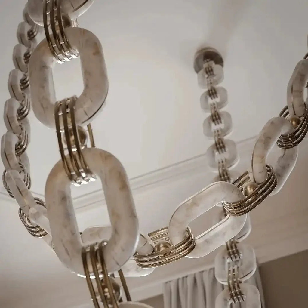 Chain Alabaster Link Chandelier - ∅ 39.4″ x H 98.4″Gold & White -  Manorlights