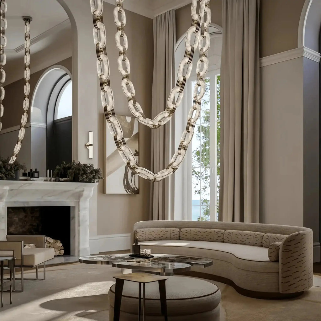 Chain Alabaster Link Chandelier - ∅ 39.4″ x H 98.4″Gold & White -  Manorlights