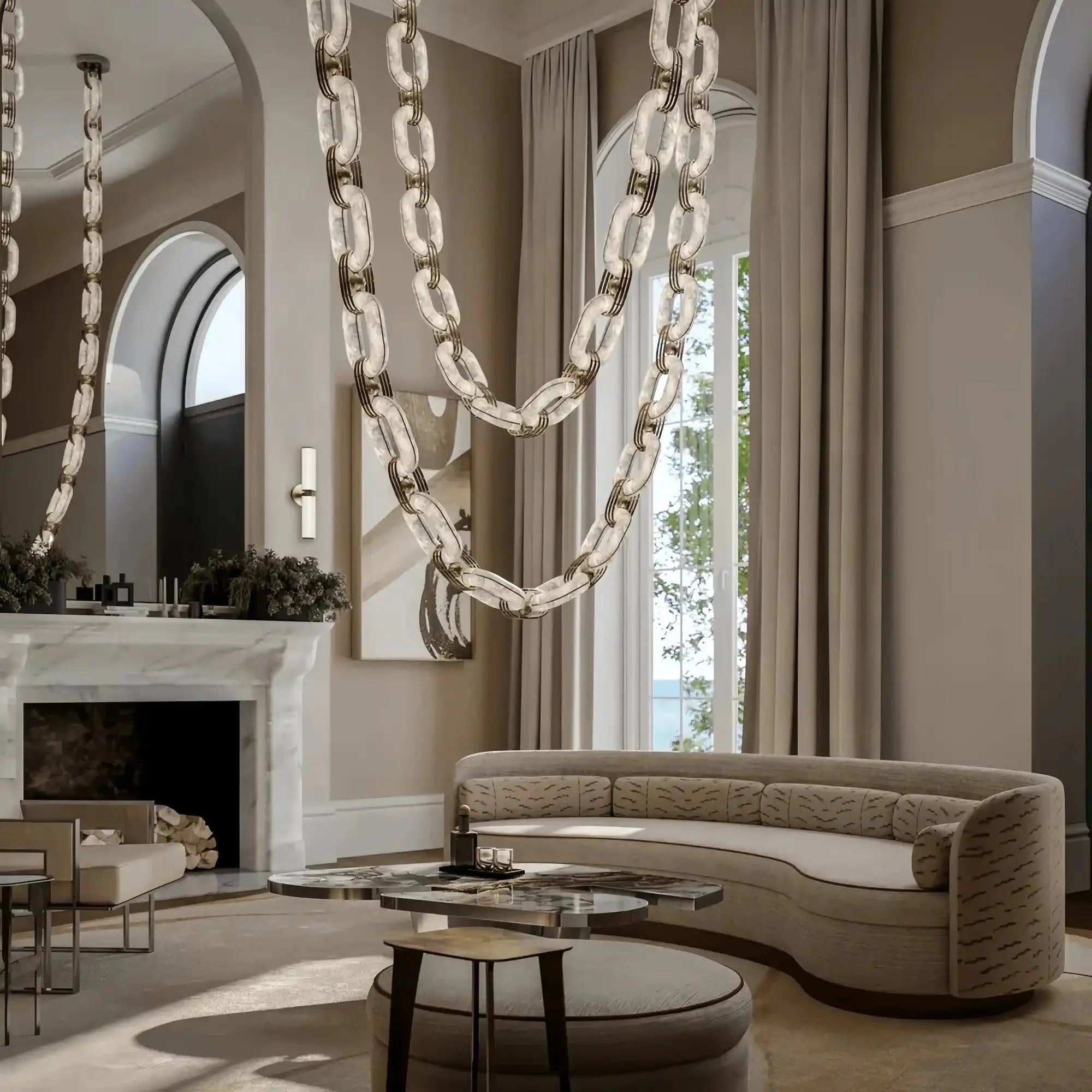 Chain Alabaster Link Chandelier - ∅ 39.4″ x H 98.4″Gold & White -  Manorlights