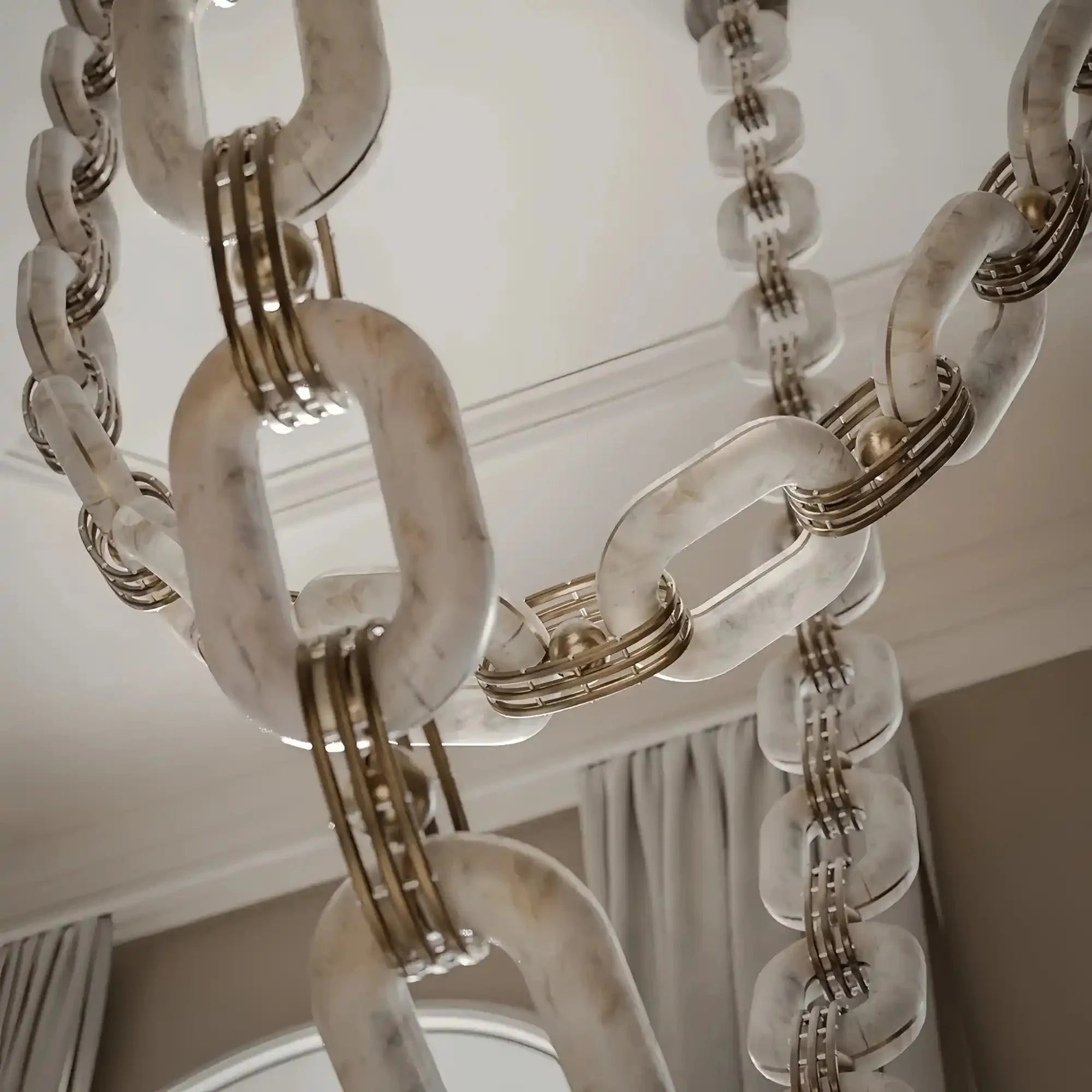Chain Alabaster Link Chandelier - ∅ 39.4″ x H 98.4″Gold & White -  Manorlights