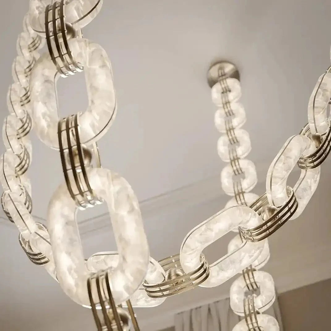 Chain Alabaster Link Chandelier - ∅ 39.4″ x H 98.4″Gold & White -  Manorlights