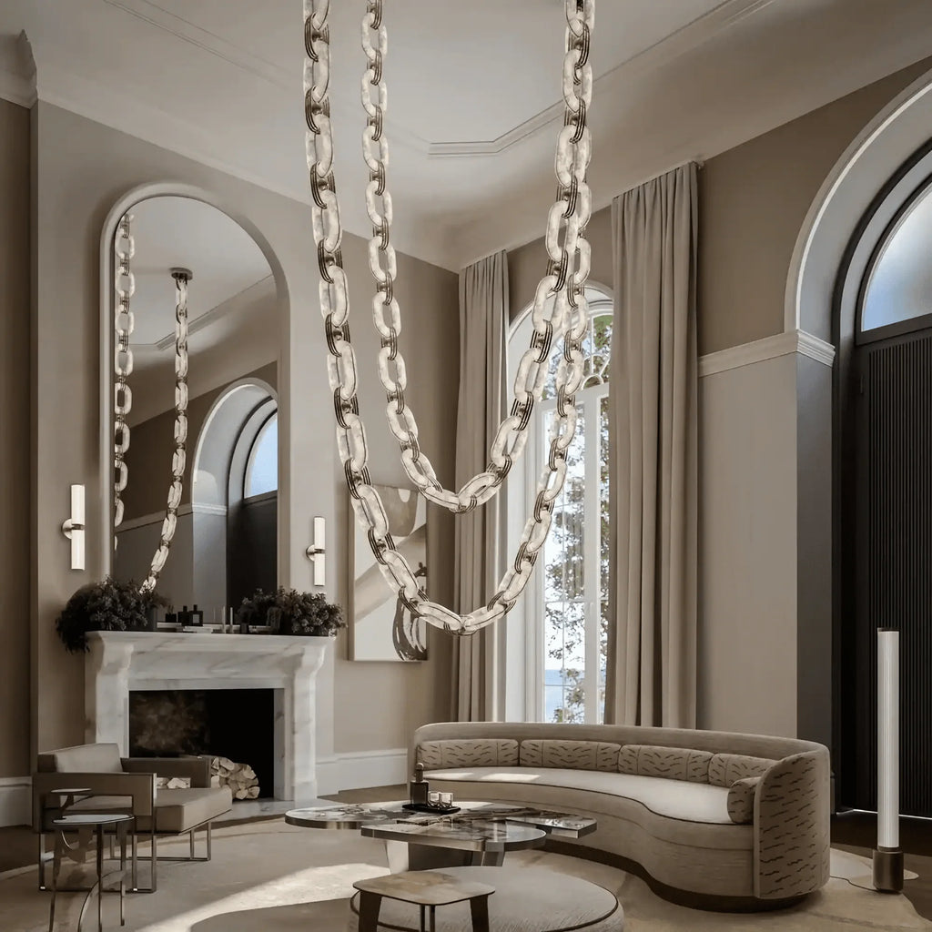 Chain Alabaster Link Chandelier - ∅ 39.4″ x H 98.4″Gold & White -  Manorlights