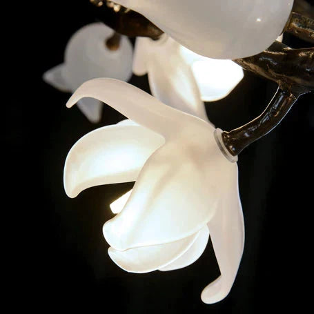 Churippu Branch Magnolia & Tulip Glass Bronze Vertical Twenty-One Light Chandelier by Manor Lights