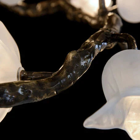 Churippu Branch Magnolia & Tulip Glass Bronze Vertical Twenty-One Light Chandelier by Manor Lights