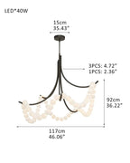 Cluster String Pearl Alabaster Chandelier in Brass & Black Metal Rod-Manorlights