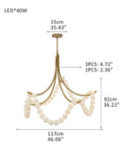 Cluster String Pearl Alabaster Chandelier in Brass & Black Metal Rod-Manorlights