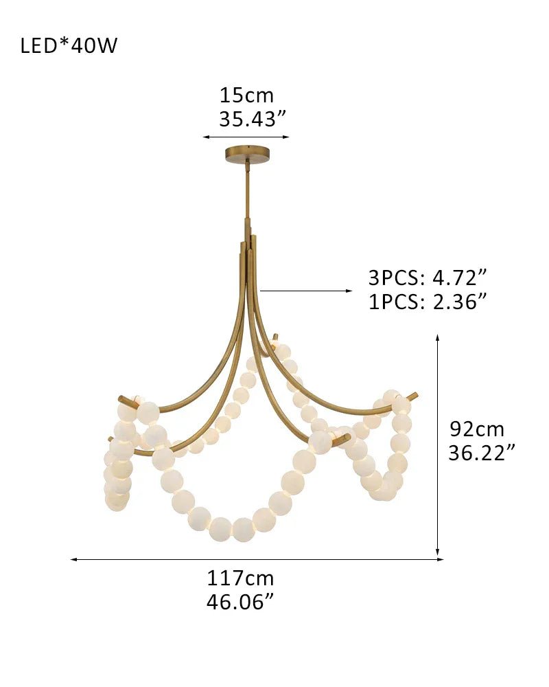 Cluster String Pearl Alabaster Chandelier in Brass & Black Metal Rod-Manorlights