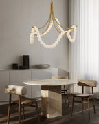 Cluster String Pearl Alabaster Chandelier in Brass & Black Metal Rod-Manorlights