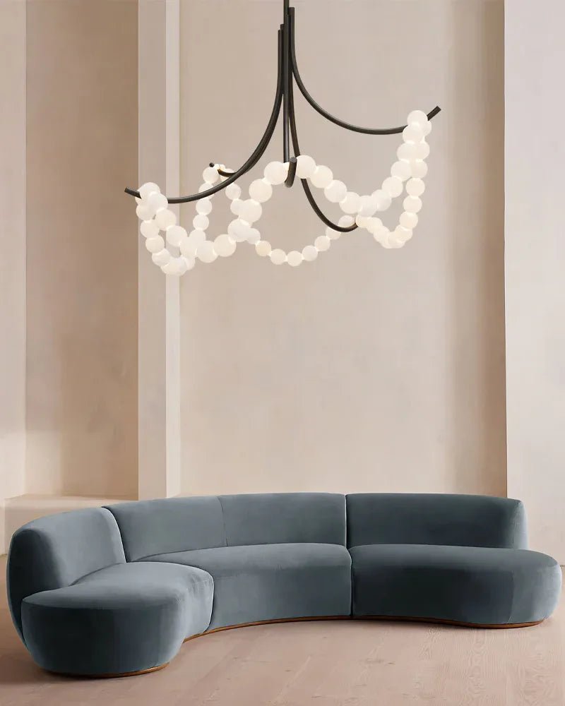 Cluster String Pearl Alabaster Chandelier in Brass & Black Metal Rod-Manorlights