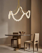 Cluster String Pearl Alabaster Chandelier in Brass & Black Metal Rod-Manorlights