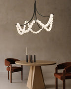 Cluster String Pearl Alabaster Chandelier in Brass & Black Metal Rod-Manorlights