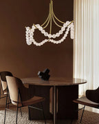 Cluster String Pearl Alabaster Chandelier in Brass & Black Metal Rod-Manorlights