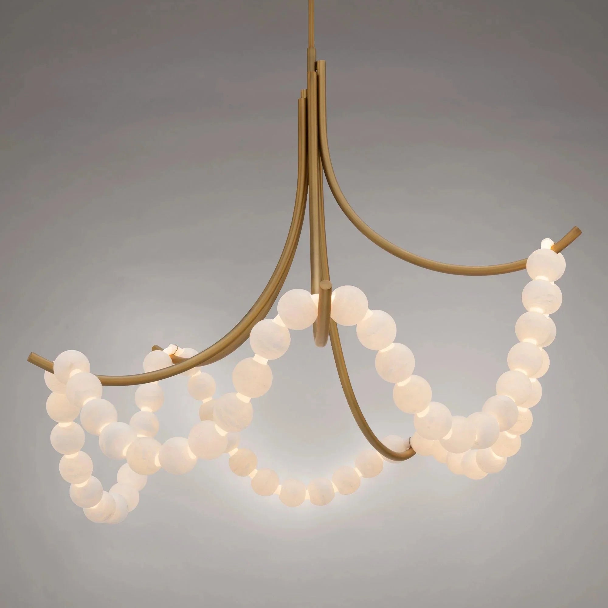Cluster String Pearl Alabaster Chandelier in Brass & Black Metal Rod-Manorlights
