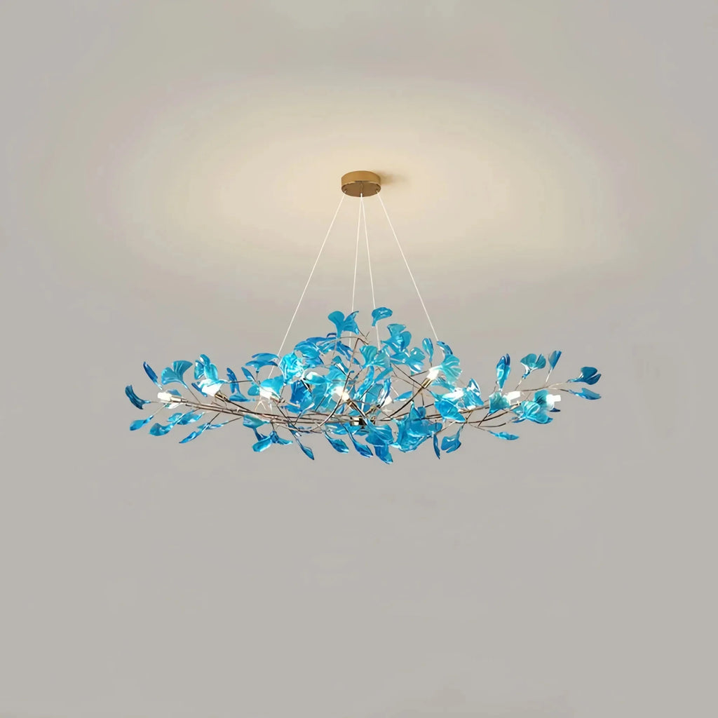 Colorful Glass Ginkgo Leaf Chandelier - Size A: 31.5″ LSapphireBlushlighting