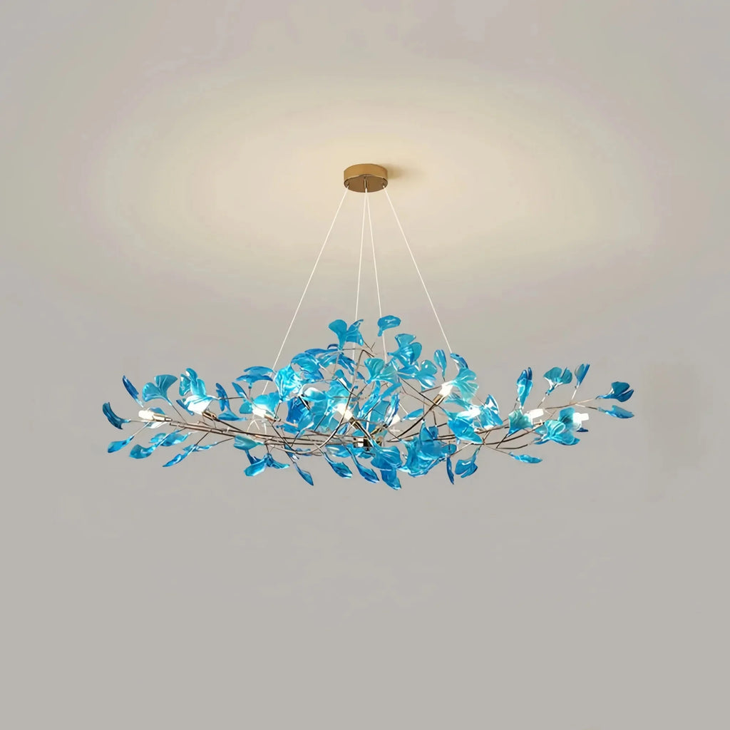 Colorful Glass Ginkgo Leaf Chandelier - Size A: 31.5″ LSapphireBlushlighting