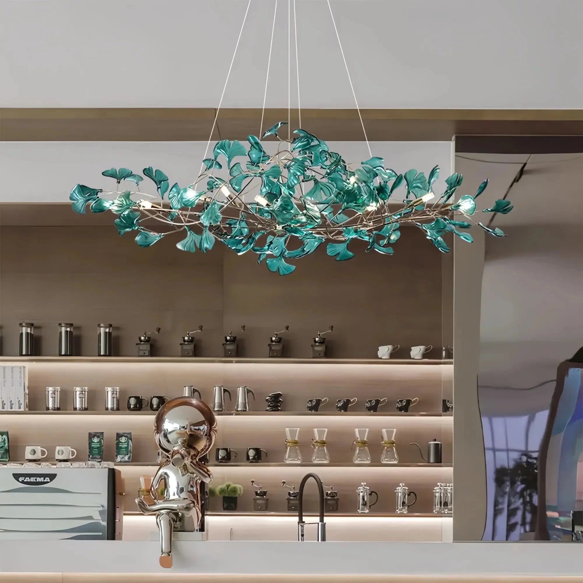 Colorful Glass Ginkgo Leaf Chandelier - Size A: 31.5″ LSapphireBlushlighting