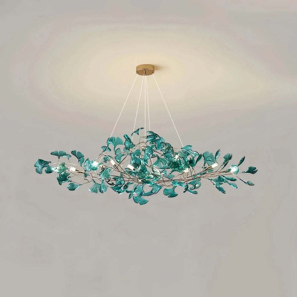 Colorful Glass Ginkgo Leaf Chandelier - Size A: 31.5″ LSapphireBlushlighting