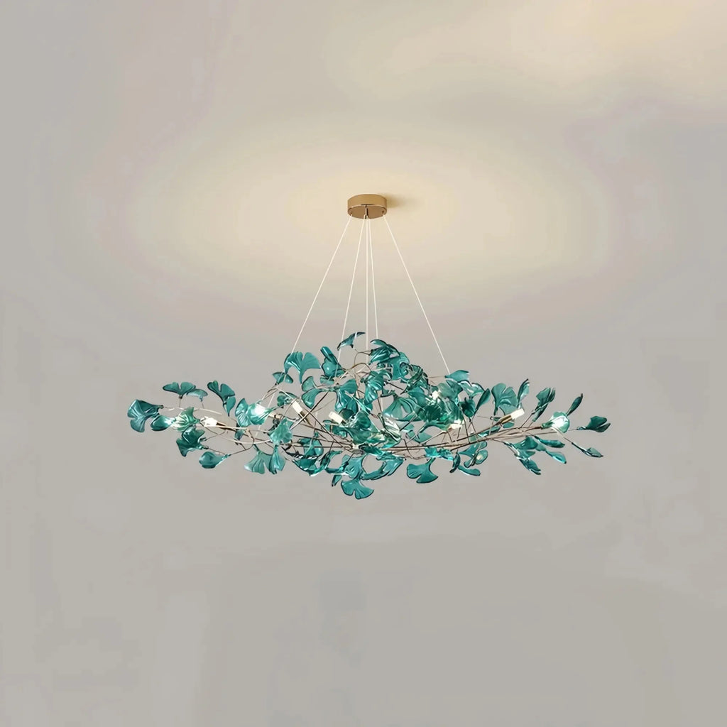 Colorful Glass Ginkgo Leaf Chandelier - Size A: 31.5″ LSapphireBlushlighting