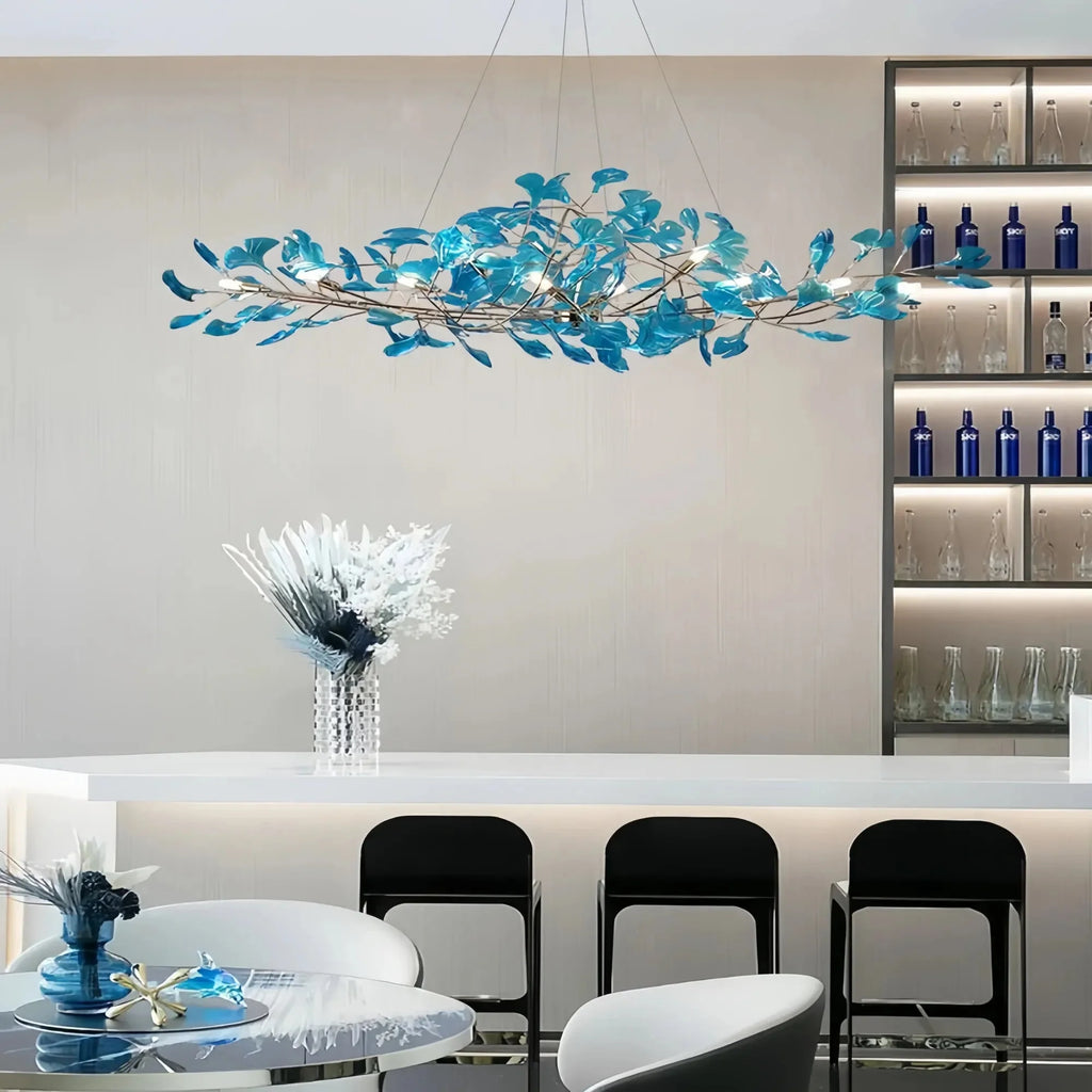 Colorful Glass Ginkgo Leaf Chandelier - Size A: 31.5″ LSapphireBlushlighting