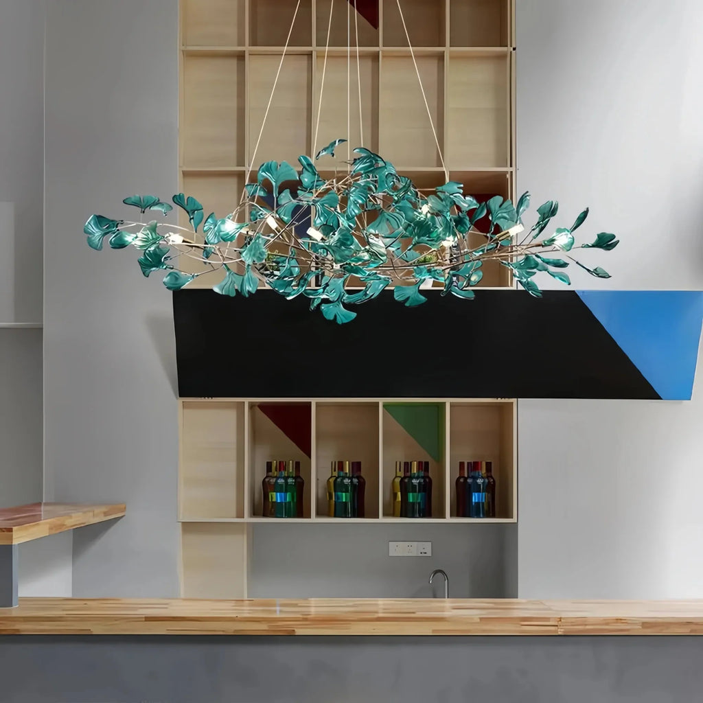 Colorful Glass Ginkgo Leaf Chandelier - Size A: 31.5″ LSapphireBlushlighting