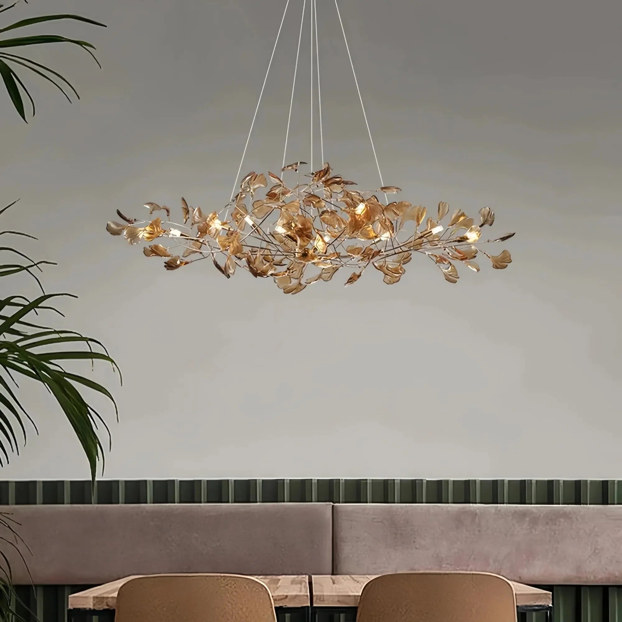 Colorful Glass Ginkgo Leaf Chandelier - Size A: 31.5″ LSapphireBlushlighting
