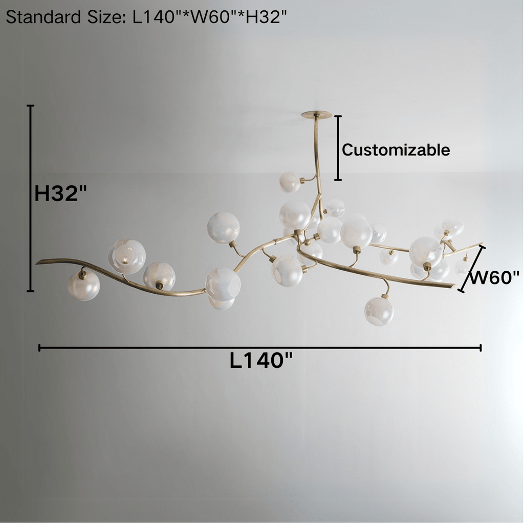 Contemporary Hand - blown Glass Globes Branch Chandelier for Dining Room Living Room and Kitchen Island - L140"*W60"*H32"Warm LightManorlights