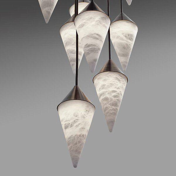 Conus Alabaster Chandelier with sculptural natural stone cone shades