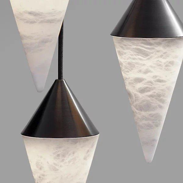 Close-up of natural alabaster veining on a Conus chandelier shade