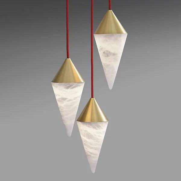Conus 3-light alabaster chandelier in brass finish