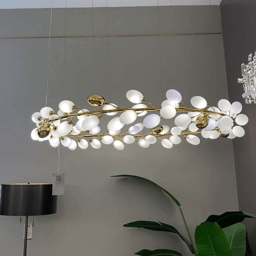 Creative Art Grape Chandelier Pure White Nordic Ring and Linear Design for Living Room or Dining Room - Round/D39.4"*H118.1"Warm LightBlushlighting