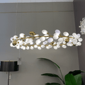 Creative Art Grape Chandelier Pure White Nordic Ring and Linear Design for Living Room or Dining Room - Round/D39.4"*H118.1"Warm LightBlushlighting