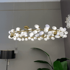 Creative Art Grape Chandelier Pure White Nordic Ring and Linear Design for Living Room or Dining Room - Round/D39.4"*H118.1"Warm LightBlushlighting