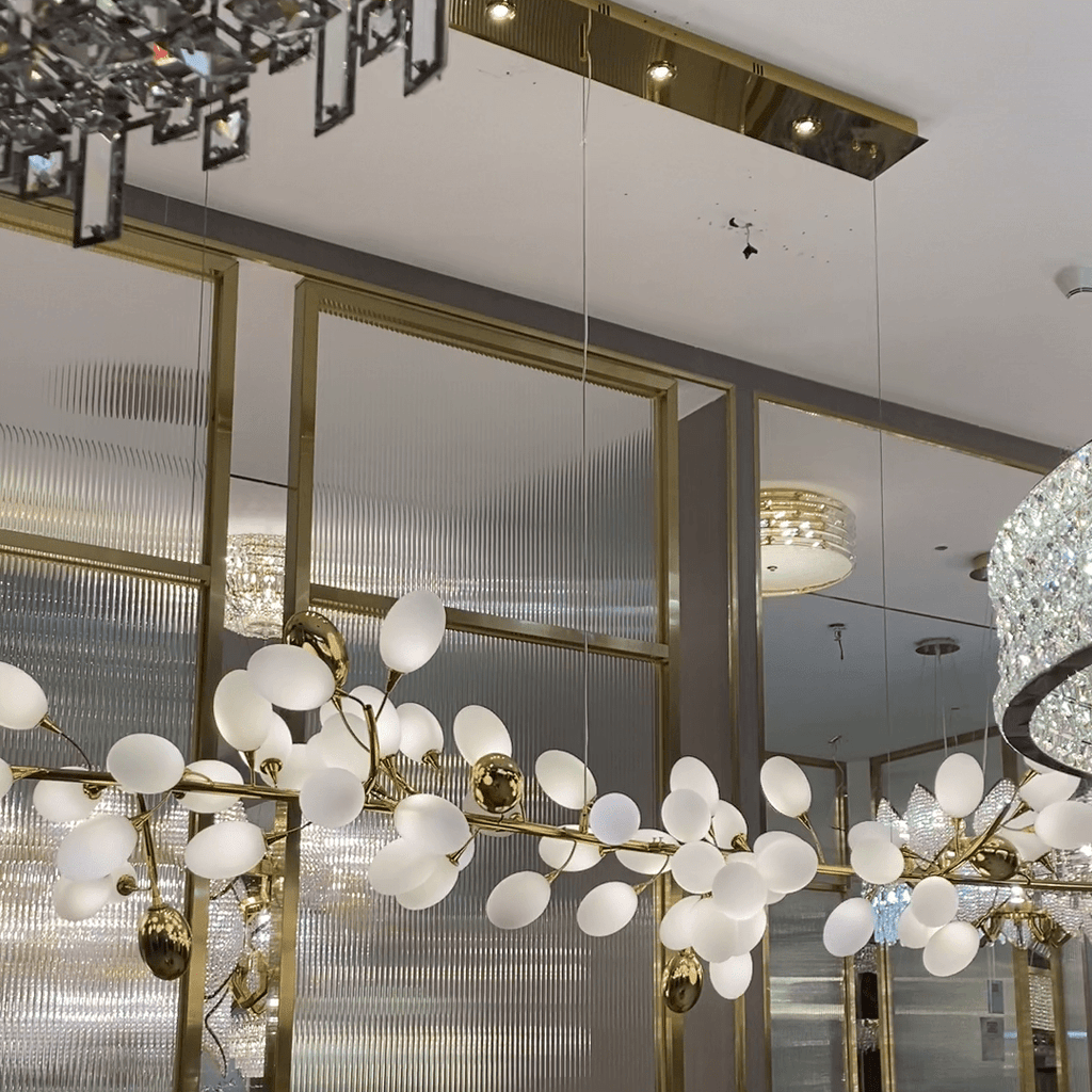 Creative Art Grape Chandelier Pure White Nordic Ring and Linear Design for Living Room or Dining Room - Linear/L47.2"*H118.1"Warm LightBlushlighting