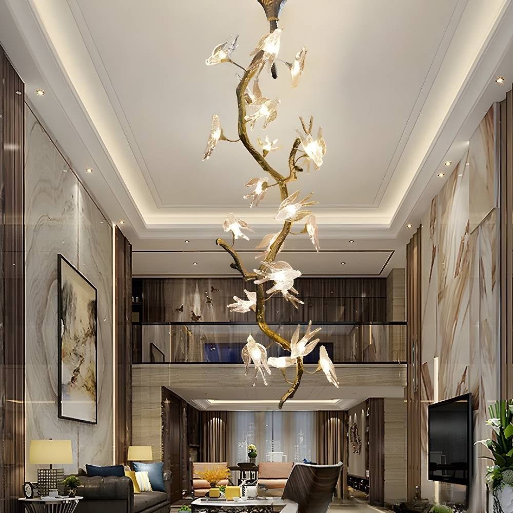 Crissy Branch Brass Bird Branch Staircase Chandelier - H78.74" (200cm)CopperCool white 6000KManorlights