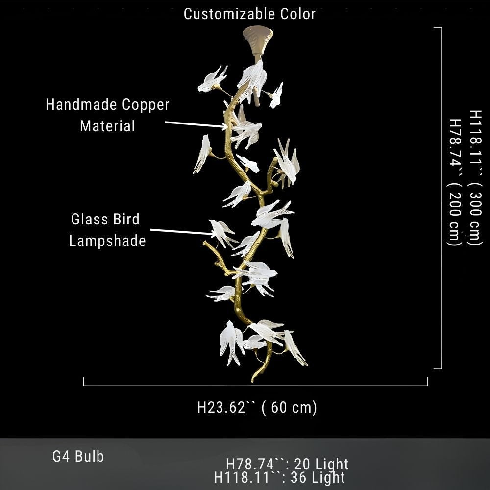 Crissy Branch Brass Bird Branch Staircase Chandelier - H78.74" (200cm)CopperCool white 6000KManorlights