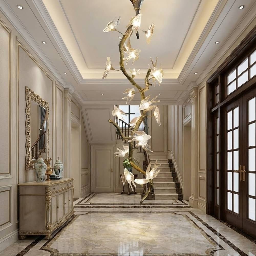 Crissy Branch Brass Bird Branch Staircase Chandelier - H78.74" (200cm)CopperCool white 6000KManorlights
