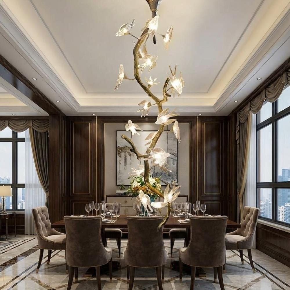 Crissy Branch Brass Bird Branch Staircase Chandelier - H78.74" (200cm)CopperCool white 6000KManorlights