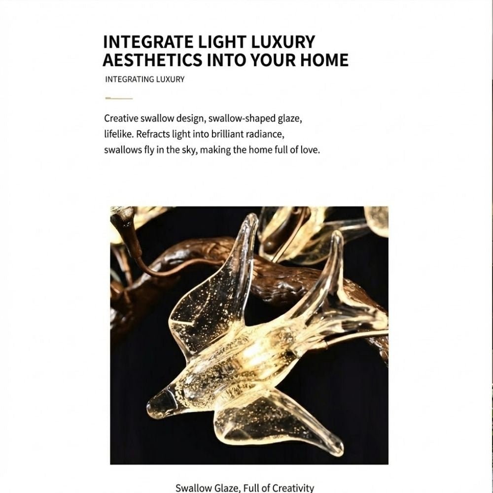 Crissy Branch Brass Bird Branch Staircase Chandelier - H78.74" (200cm)CopperCool white 6000KManorlights