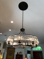 Decorative 6/ 8/ 10/ 12-Light Crystal Ceiling Chandelier Triangular Prism Island Light Fixture Metal Shade for Living Room-Manorlights