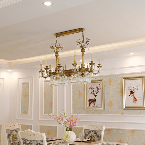 43 Inch Linear Chandelier French Empire Style Brass and Crystal Dining Chandelier-铜灯-Manorlights