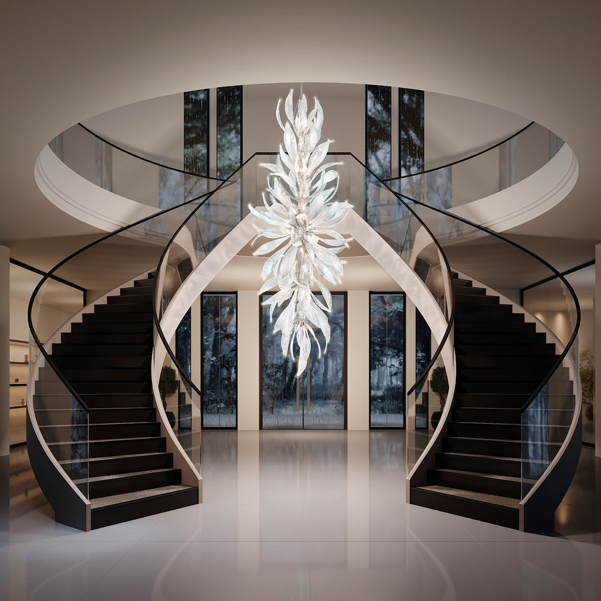 Dandelion Cascade Glass Staircase Chandelier
