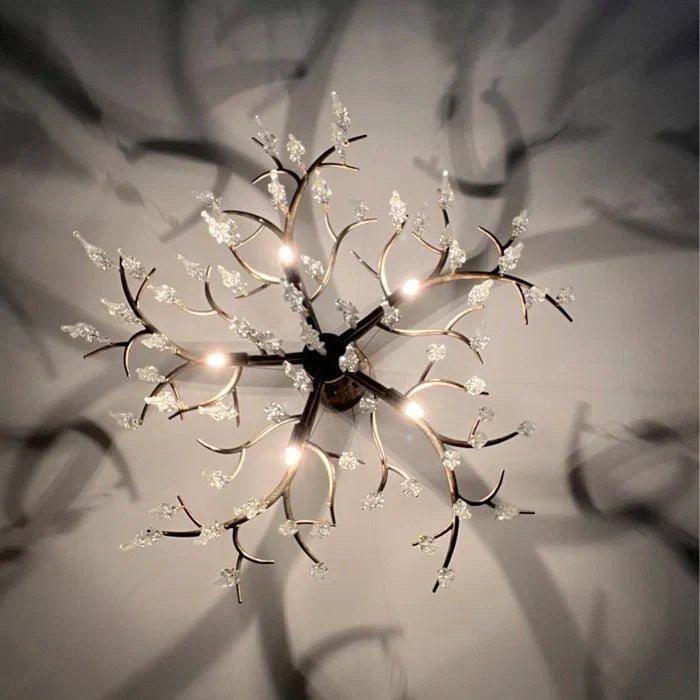 Crystal branch chandelier in brass finish