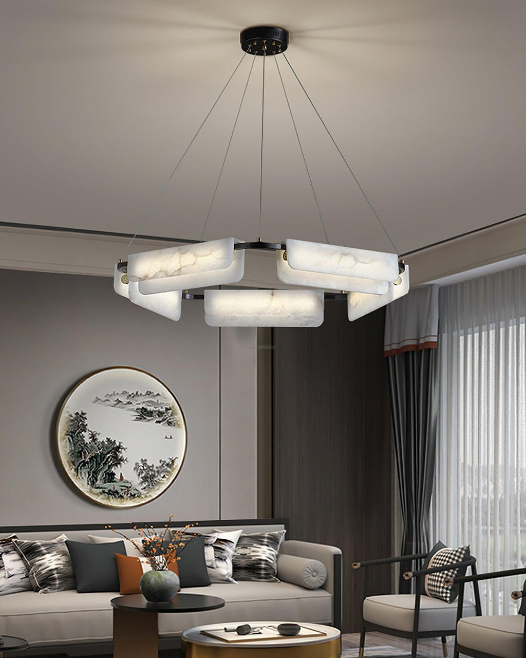 Delia Round Alabaster Chandelier