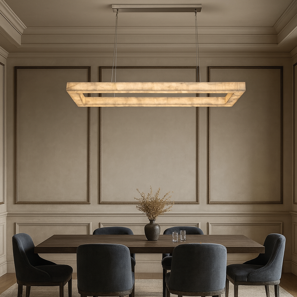 Owens Alabaster Linear Chandelier 39" detail view