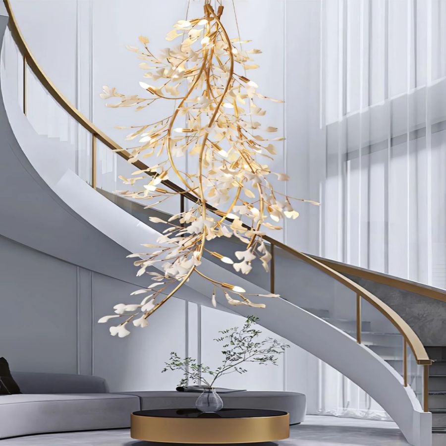 Drooping Ceramic Ginkgo Leaf Chandelier - SizeA -  Manorlights