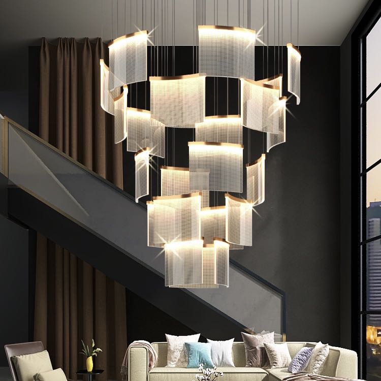 Designer Tile Chandelier For Foyer And High Ceiling Living Room-Manorlights