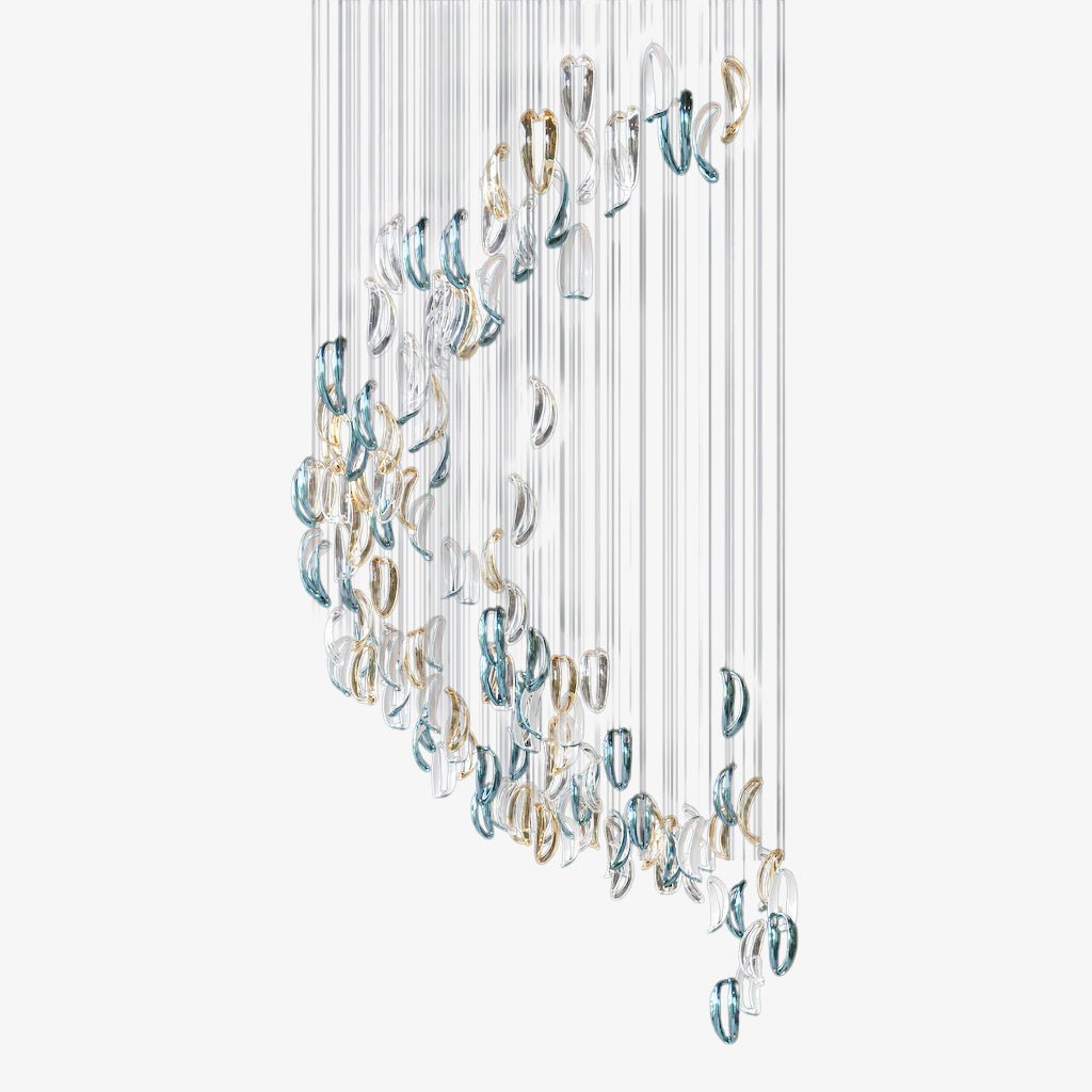 Designer Aqua Ripple Glass Art Customize Chandelier-Chandelier-Manorlights