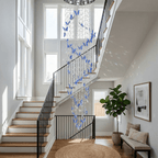 Elyndra LED K9 Crystal Column Chandelier - Dia 15.7″ × H 98.4″BlueWarm LightBlushlighting